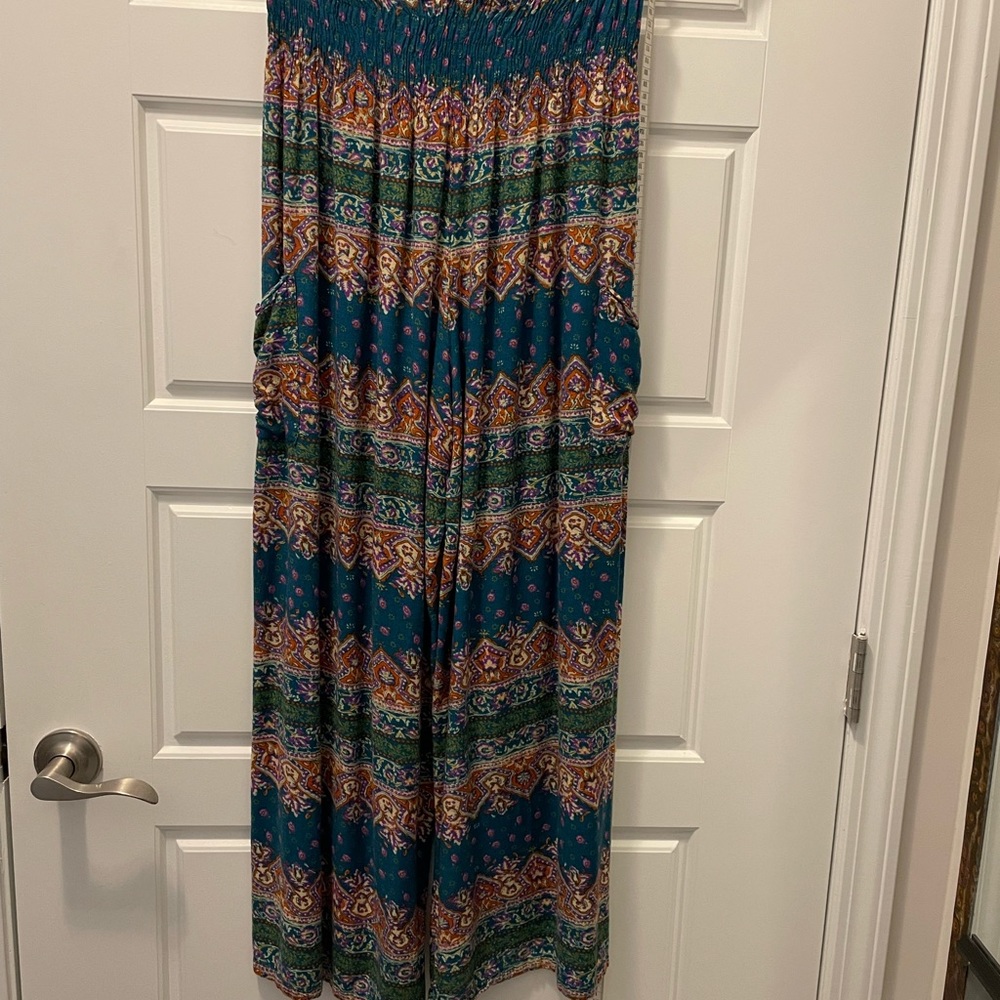 BOHO HIPPIE teal, purple, orange & cream pants wideleg, elastic waist & pockets! - Picture 7 of 9